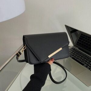 Black Textured Clutch with Gold Hardware